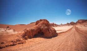 The moon in the Moon Valley in Atacama Desert, Chile
