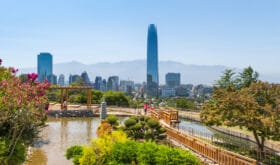 View of a Japanese Park and Santiago de Chile skyline